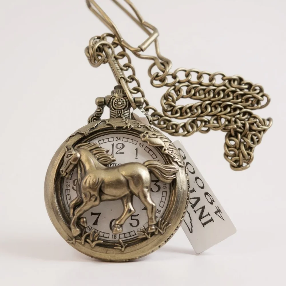 Invicta 47mm Equestrian Pocket Watch Quartz w/Chain Vintage Look 49006